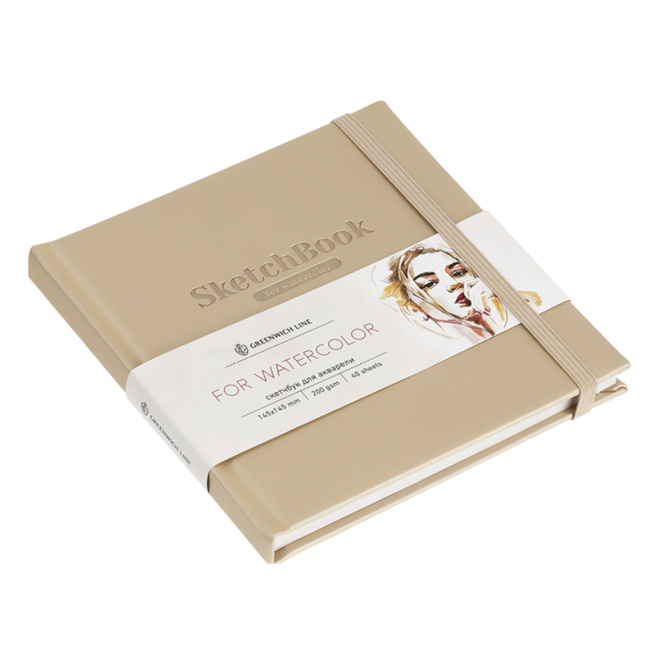 Sketchbook Greenwich Line, bej, piele articială, cu elastic, 40 foi