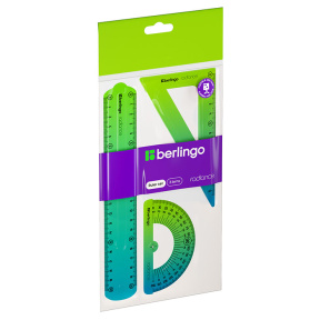 Set de desen mediu Berlingo "Radiance" (triunghi 14cm, riglă 20cm, raportor) flexibil, gradient albastru/verde