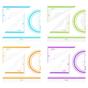 Set de desen mediu Berlingo "Color" (2 triunghiuri, riglă 20cm, raportor), transparent