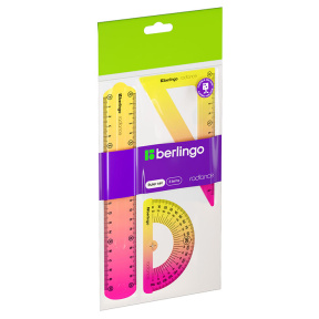 Set de desen mediu Berlingo "Radiance" (triunghi 14cm, riglă 20cm, raportor) flexibil, gradient galben/roz