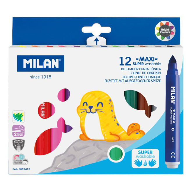 Набор фломастеров MILAN Maxi 12 цветов super washable