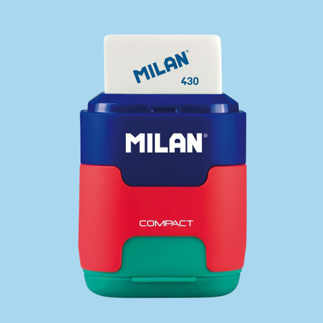 Ascuțitoare MILAN în container + radieră, seria "Compact Mix"