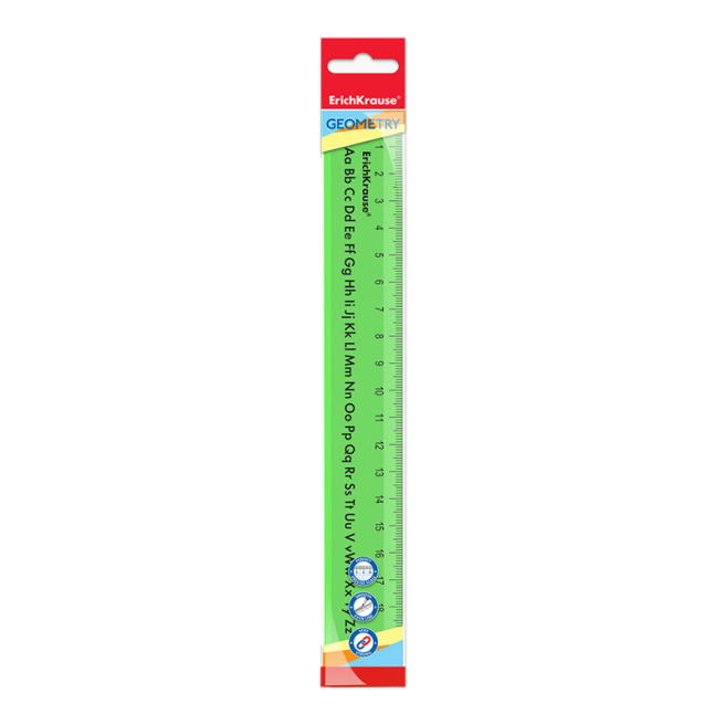 Riglă 20 cm cu informație EK "Alfabetul englez" verde