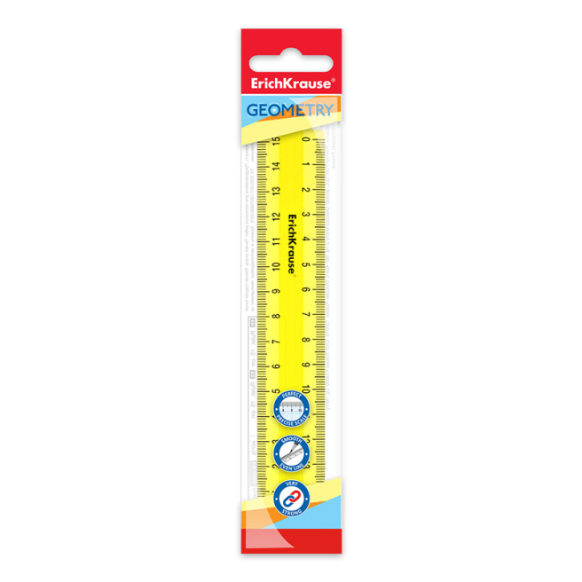 Riglă din plastic ErichKrause Neon 15 cm, galbenă
