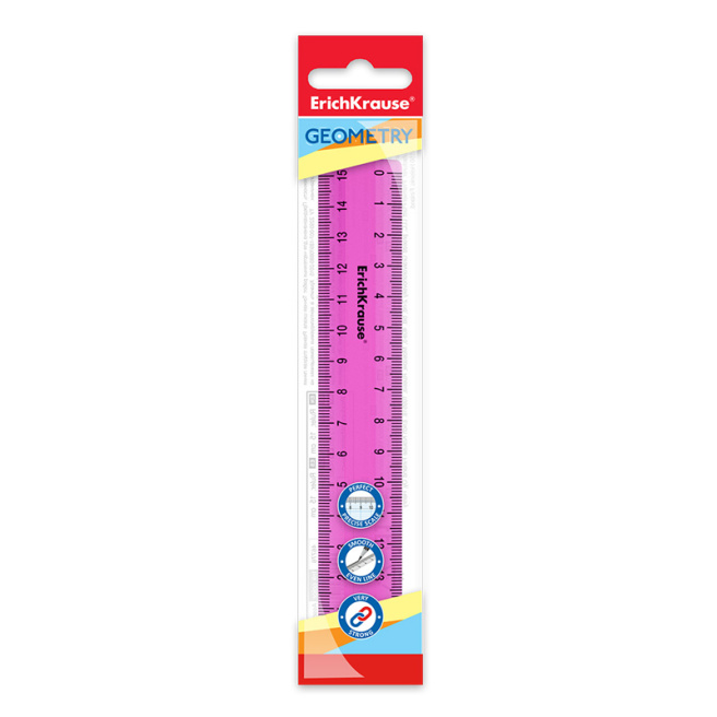 Riglă din plastic ErichKrause Neon 15 cm, roz
