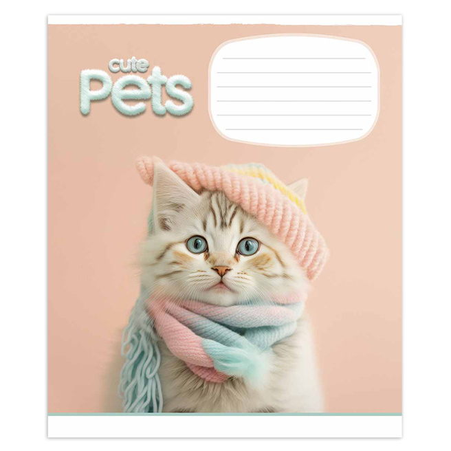 Тетрадь 12 листов, косая линейка, Школярик 3253, Cute pets