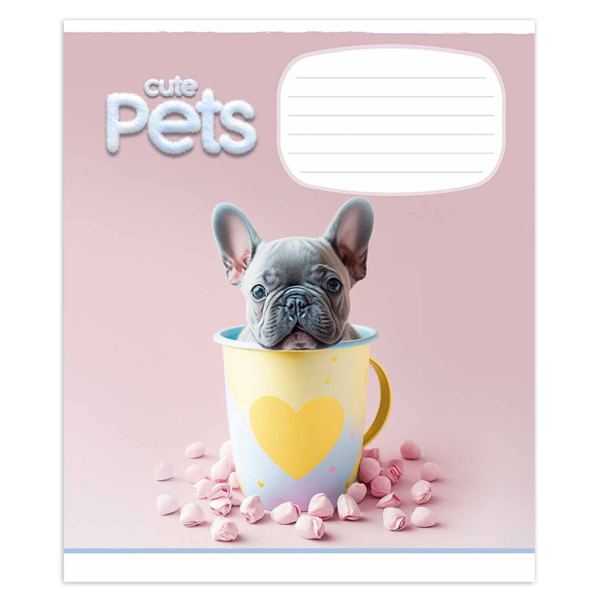 Тетрадь 12 листов, косая линейка, Школярик 3253, Cute pets