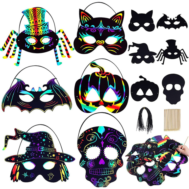 Set măști - gravuri, 6 buc, mix de Halloween A