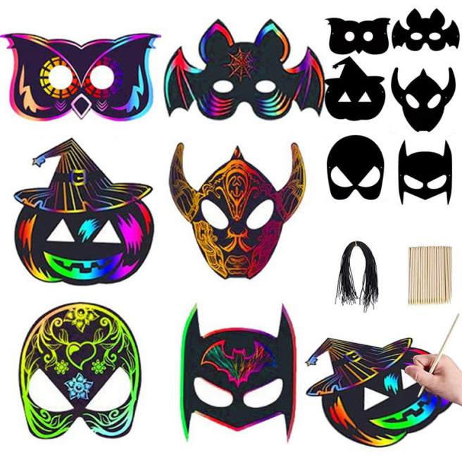 Set măști - gravuri, 6 buc, mix Halloween F
