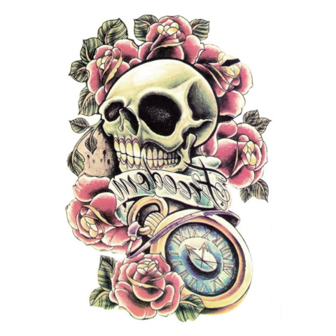 Tatoo Halloween Craniu cu flori și ceas
