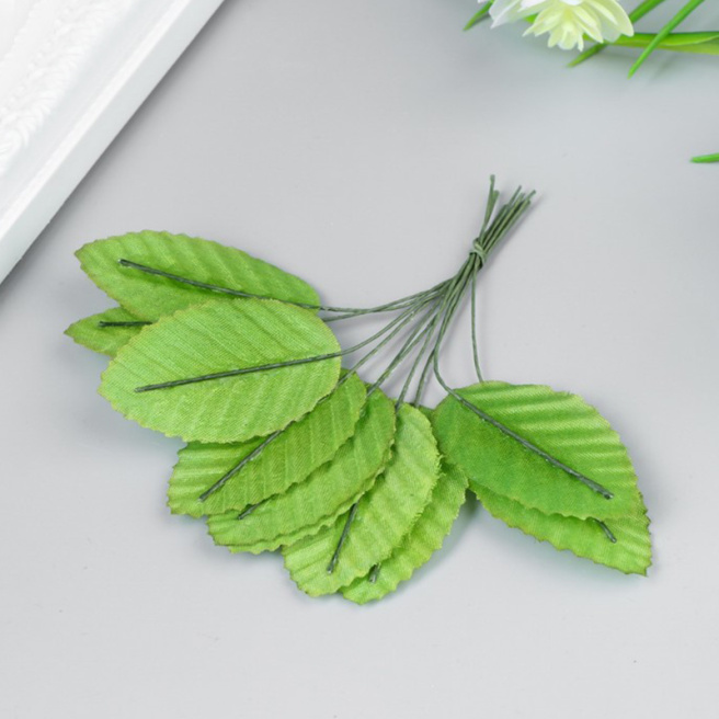 Decor pentru creație "Frunze de primăvară", 1 buchet = 10 bucăți 11x3 cm