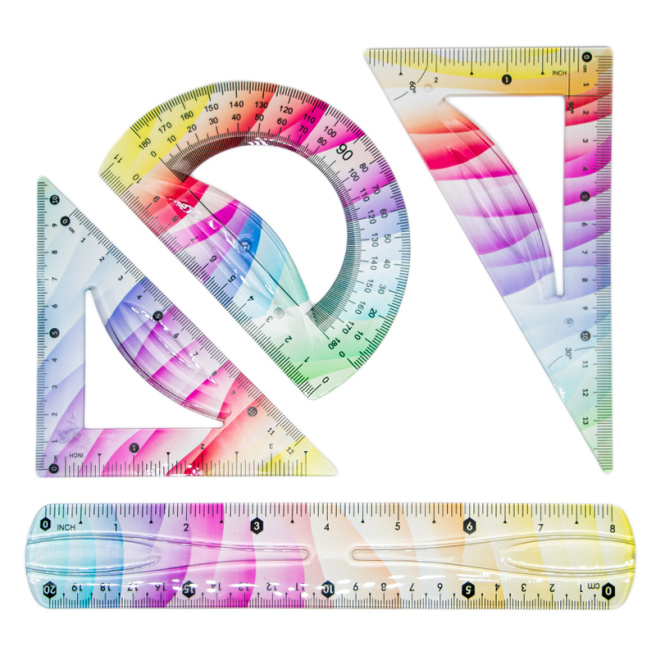 Set pentru desen liniar Monochrome "Flexy" (triunghi.14cm, rigla 20cm, raportor.)