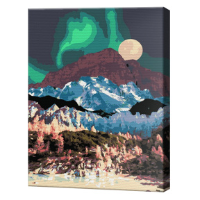 Aurora boreală în munți, 30х40 cm, pictură pe numere