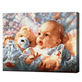 Bebeluș și ursuleț, 30х40 cm, pictură pe numere