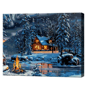 Coliba în pădure iarna, 30х40 cm, pictură pe numere