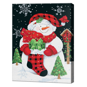 Om de zăpadă cu cadou, 30х40 cm, pictură pe numere