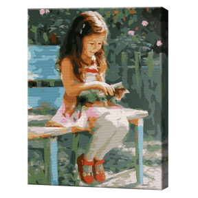 Fetița cu motănaș, 30х40 cm, pictură pe numere