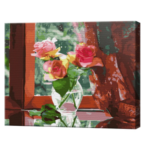 Trandafiri pe masă, 40х50 cm, pictură pe numere