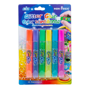 Glitter-adeziv NEON 10,5 ml. 6 culori, blister