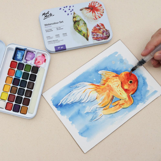 Набор акварельных красок Watercolour в металической коробке, 24 цветов + кисть, спонж