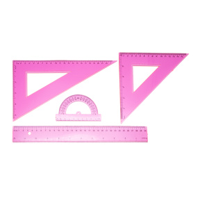Set de rigle din plastic 4 elemente (riglă 30cm), roz