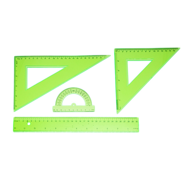 Set de rigle din plastic 4 elemente (rigla 30cm), verde