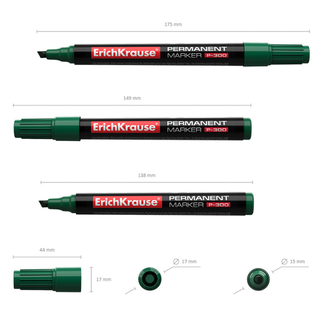 Marker permanent ErichKrause P-300, vârf teșit, verde