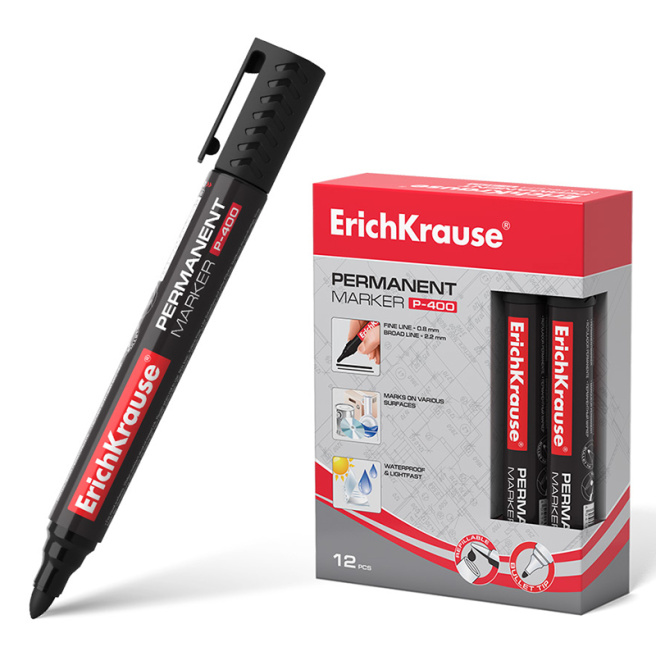 Marker permanent ErichKrause P-400, vârf conic, negru