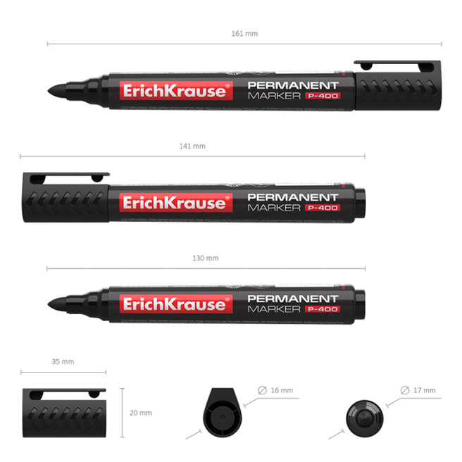 Marker permanent ErichKrause P-400, vârf conic, negru