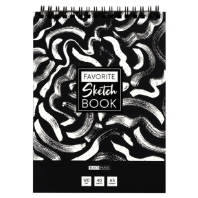 Sketchbook hârtie neagră, 40 foi, A5 ArtSpace "Black line. Strokes", 120g/m2