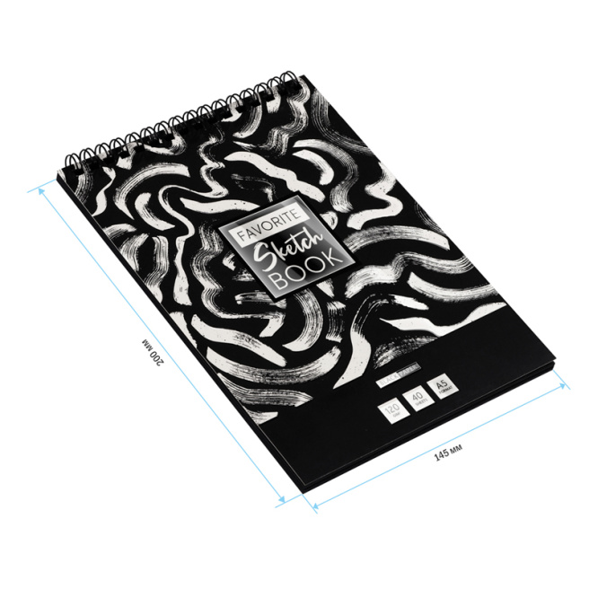 Sketchbook hârtie neagră, 40 foi, A5 ArtSpace "Black line. Strokes", 120g/m2