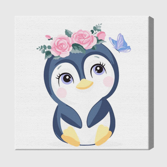 Pinguin în flori 20х20 cm, pictură pe numere