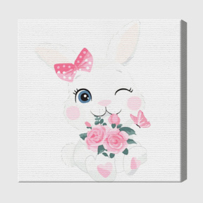 Iepuraș cu flori 20х20 cm, pictură pe numere