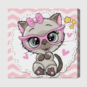 Pisicuță în ochelari 20х20 cm, pictură pe numere