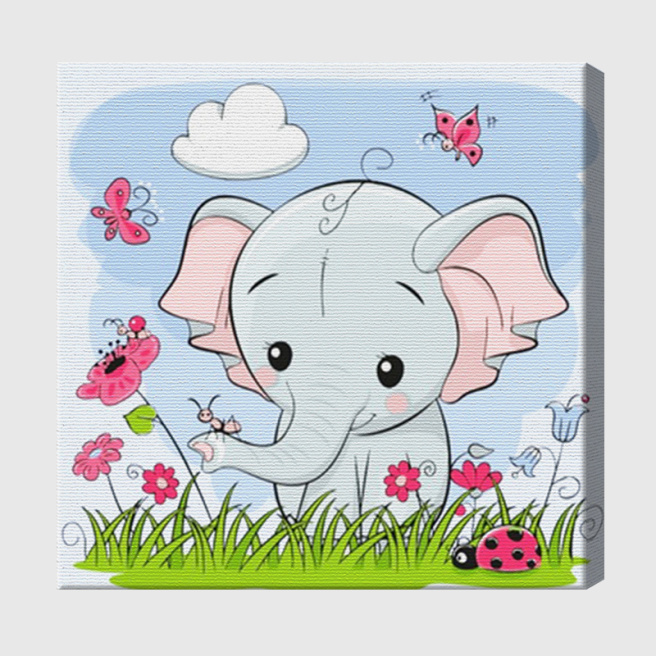 Elefant în câmpie 20х20 cm, pictură pe numere