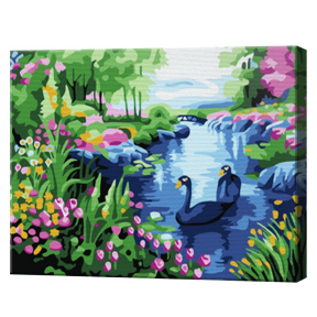 Lebede pe lac 20х30 cm, pictură pe numere