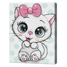 Белая кошечка с бантиком 20х30 см, картина по номерам