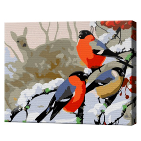 Снегири на рябине 20х30 см, картина по номерам