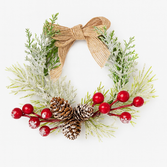 Decor, Coronita de Craciun, 12 cm, zapada, cu fructe de padure