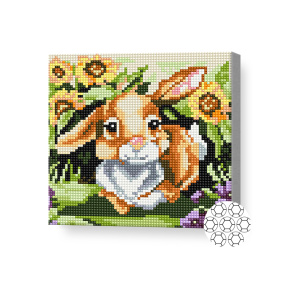 Mozaic cu diamante 20x20 cm Iepuraș printre flori