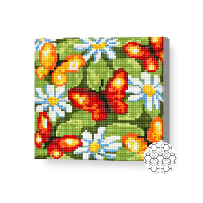 Алмазная мозаика 20x20 см Бабочки на ромашках