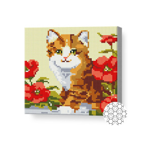 Алмазная мозаика 20x20 см Котенок среди цветов