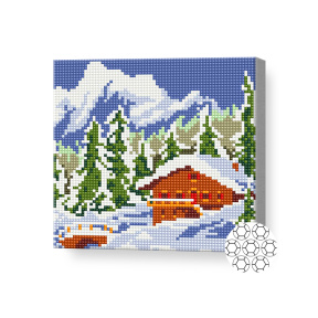 Алмазная мозаика 20x20 см Дом в заснеженном лесу