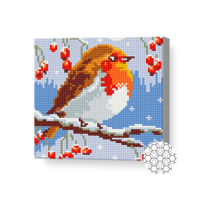 Алмазная мозаика 20x20 см Снегирь на ветке рябины