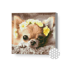 Алмазная мозаика 20x20 см Щенок в цветочном венке