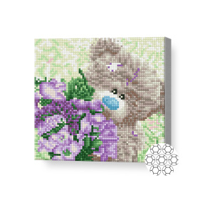 Алмазная мозаика 20x20 см Плюшевый мишка с букетом