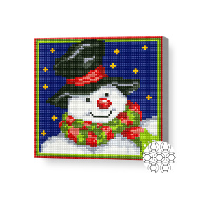 Алмазная мозаика 20x20 см Снеговик в шляпе и шарфе