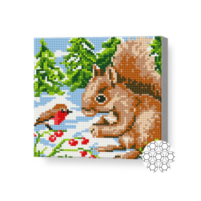 Алмазная мозаика 20x20 см Белочка и снегирь