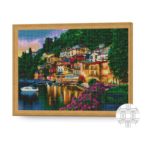 Алмазная мозаика квадратная 40x50 см. Прибрежный городок