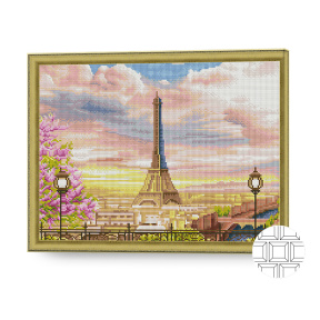 Mozaic cu diamante pătrate 40x50 cm. Turnul Eiffel la apus